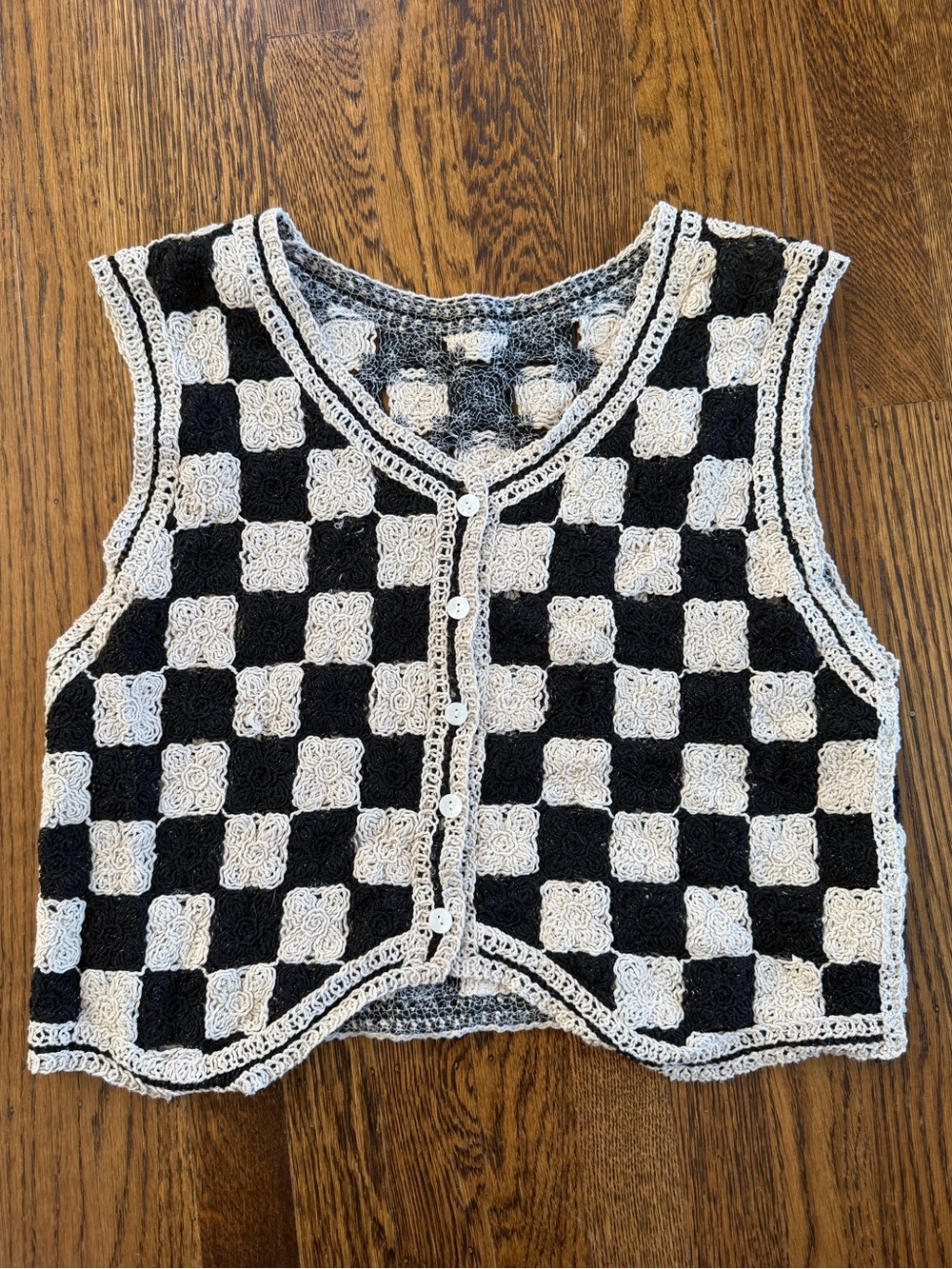Vintage Black and White Checker Knit Sweater Vest